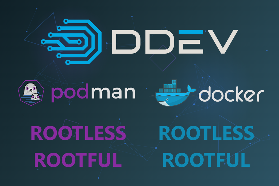 DDEV logo with Podman and Docker logos